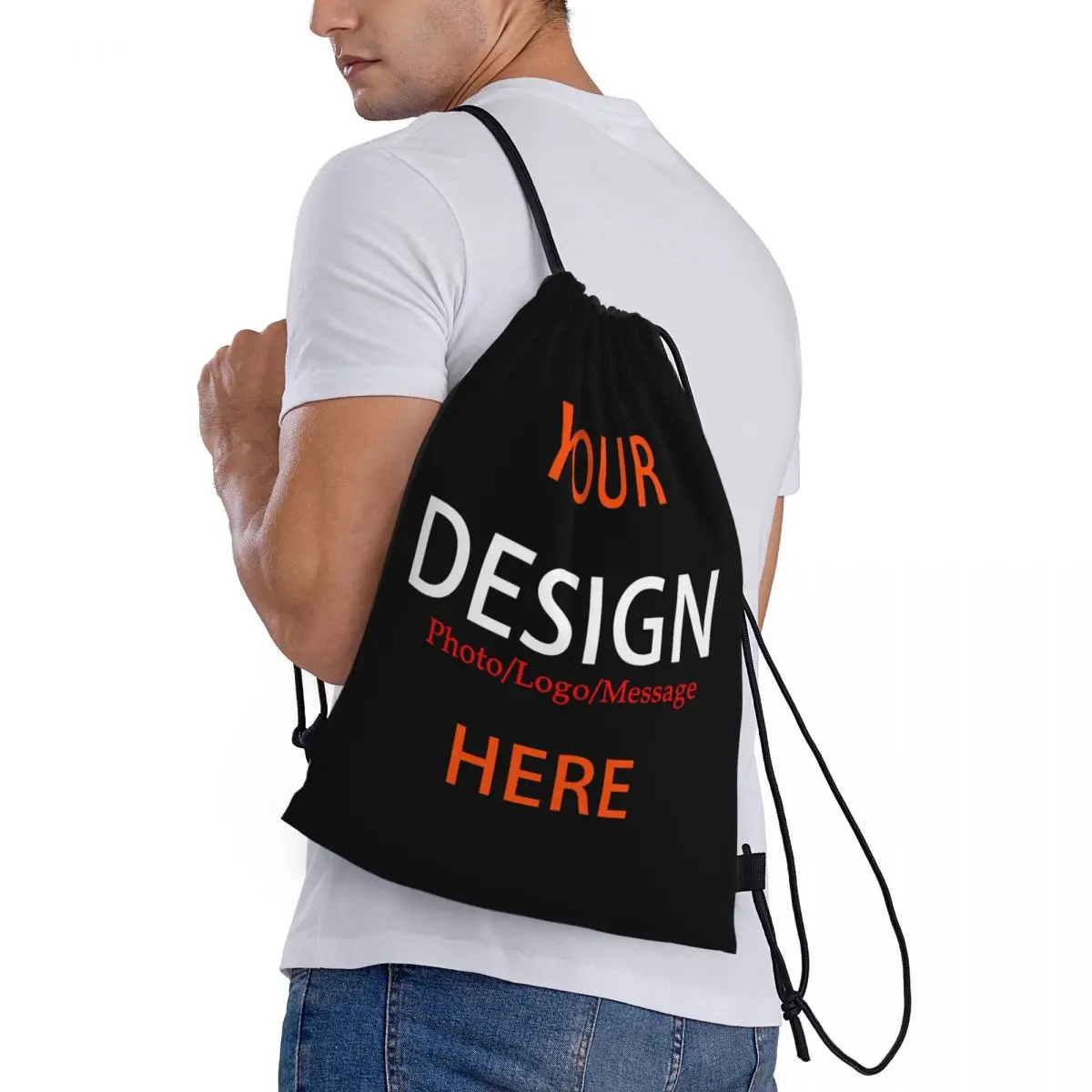 Custom Your Photo Logo Message Drawstring Bag Men Women Portable Gym Sports Sackpack DIY Design Training Storage Backpacks