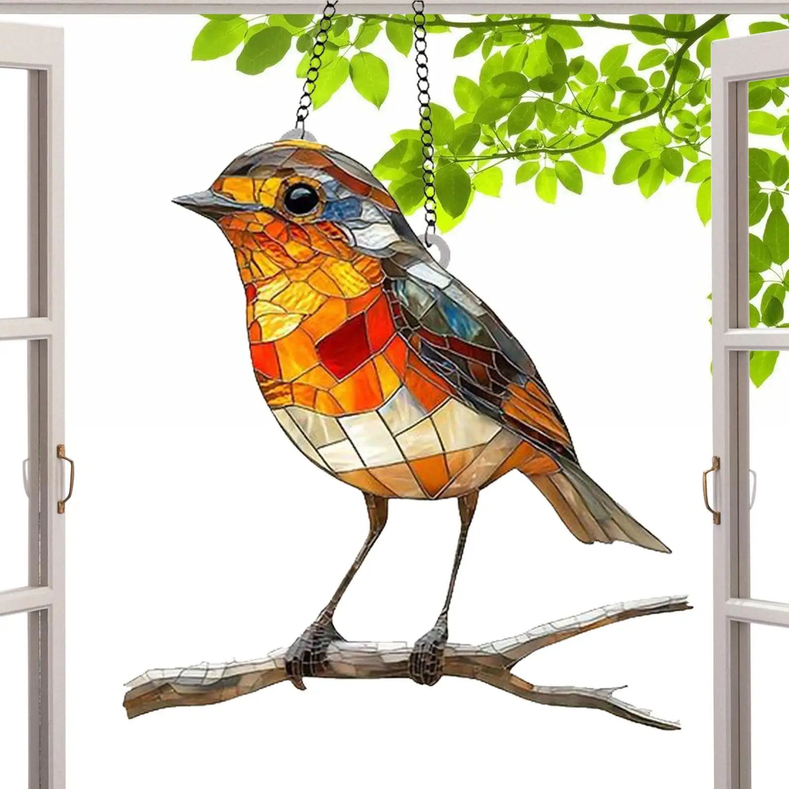 Large Robin Bird On Branch Suncatcher Stained Glass Effect Hanging Window Ornament Windows Garden Or Indoor Spaces Acrylic board