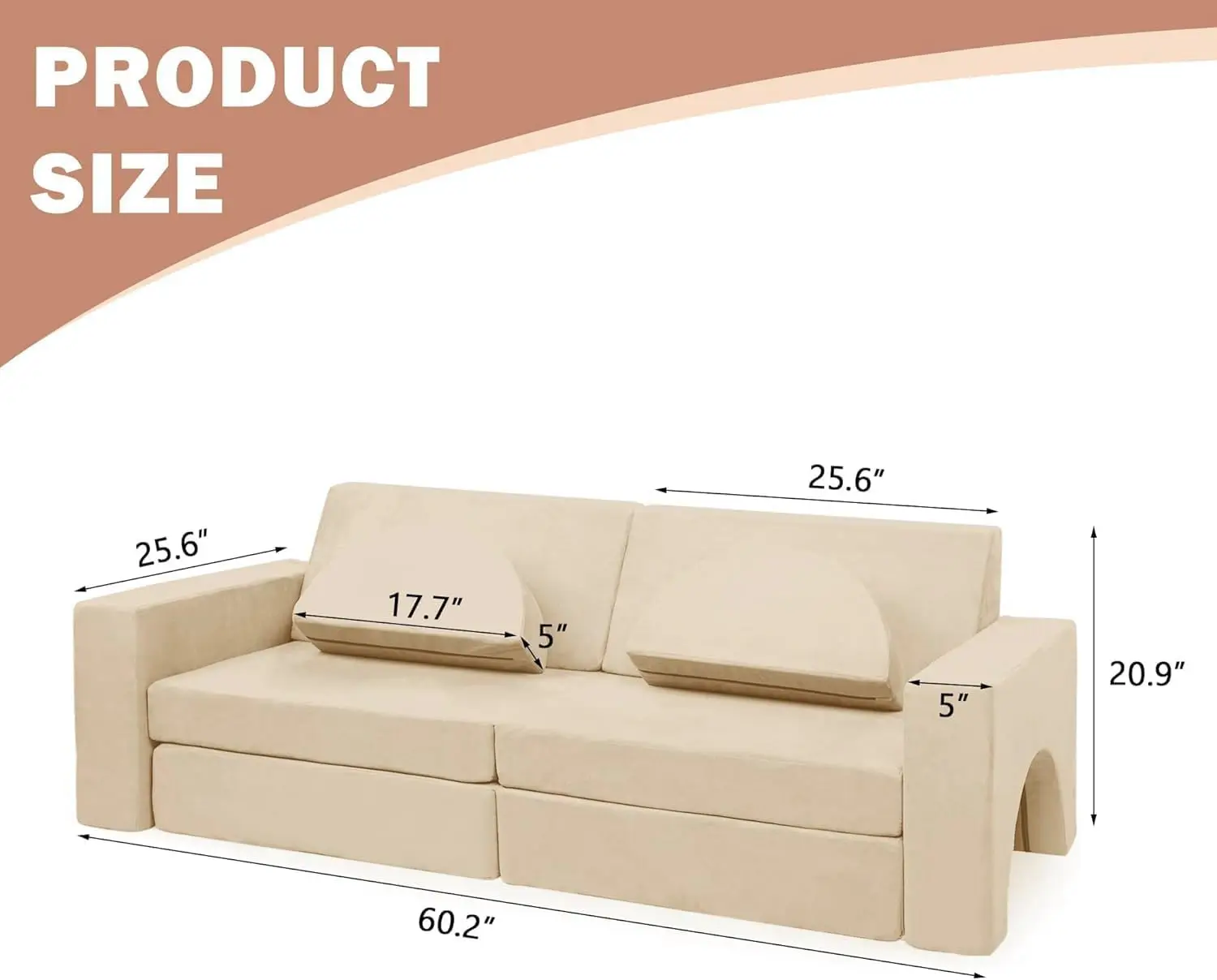 Modular Kids Play Couch, 10PCS Sectional Sofa for Creative Play, Beige