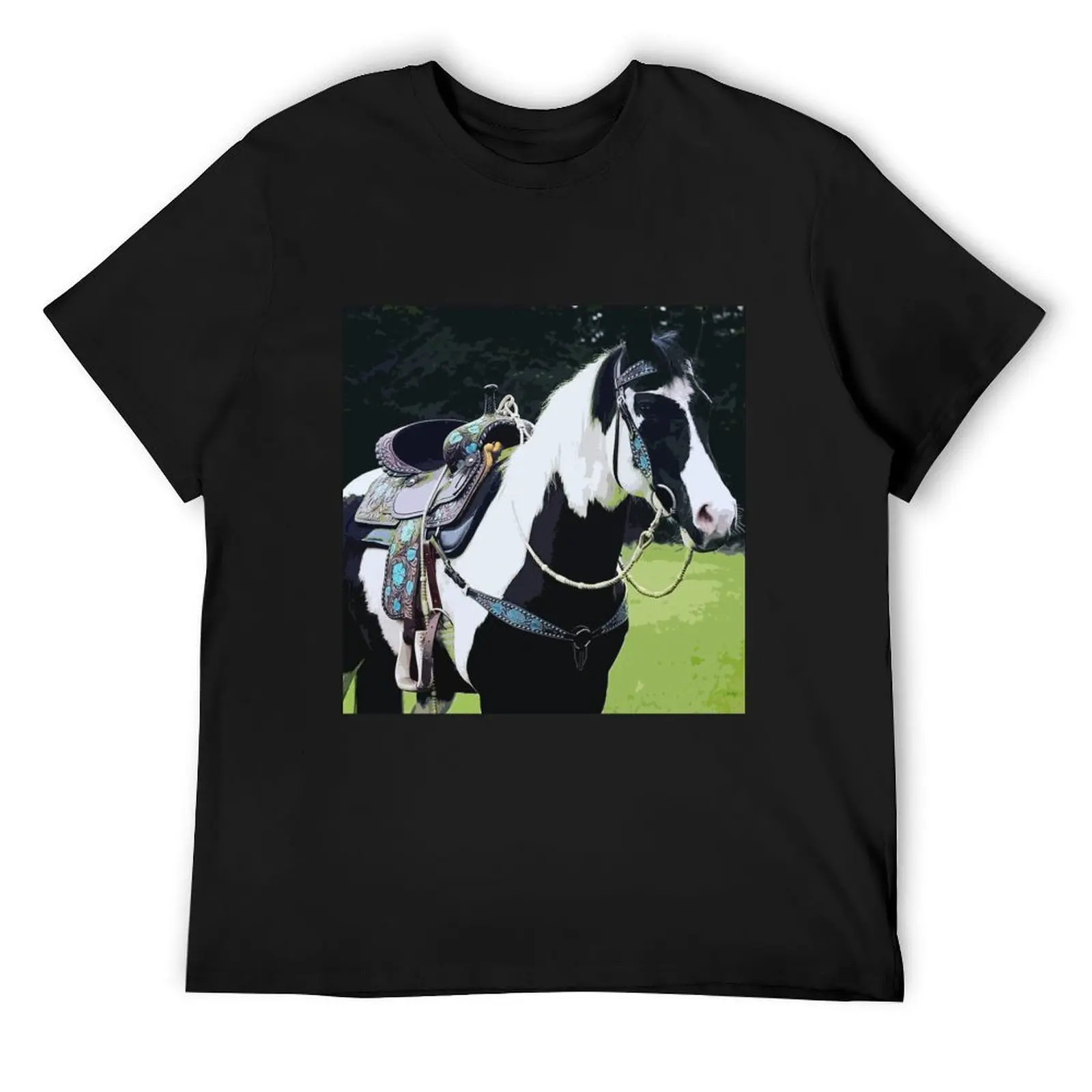 

Paint Horse with Matching Turqouise Saddle T-Shirt vintage blacks kawaii clothes rapper graphic tees men clothing