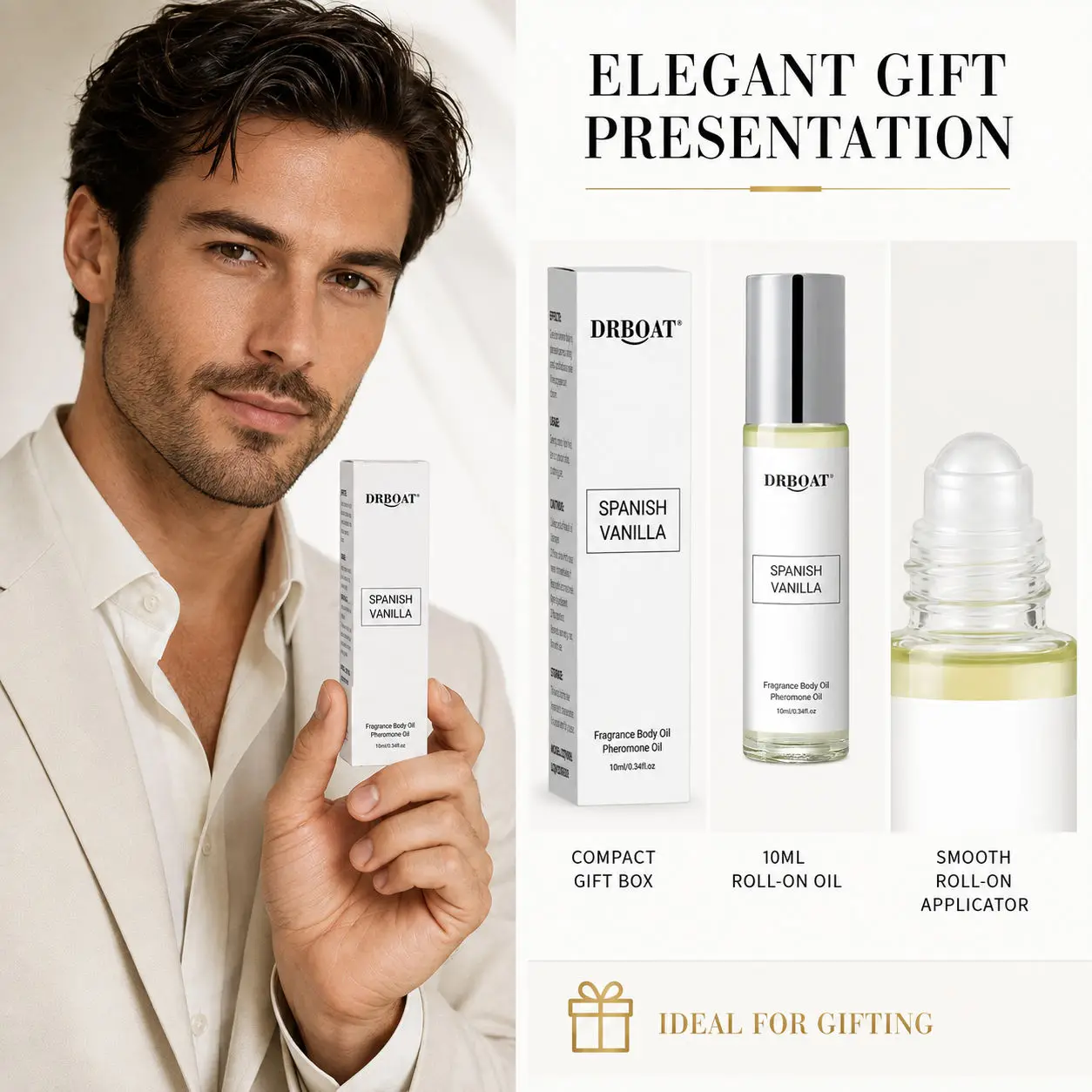 Fotografia 5: Óleo de perfume roll-on masculino, aroma de baunilha espanhola, sem álcool, fragrância de longa duração, ideal para levar em viagens, um presente perfeito para o namorado.