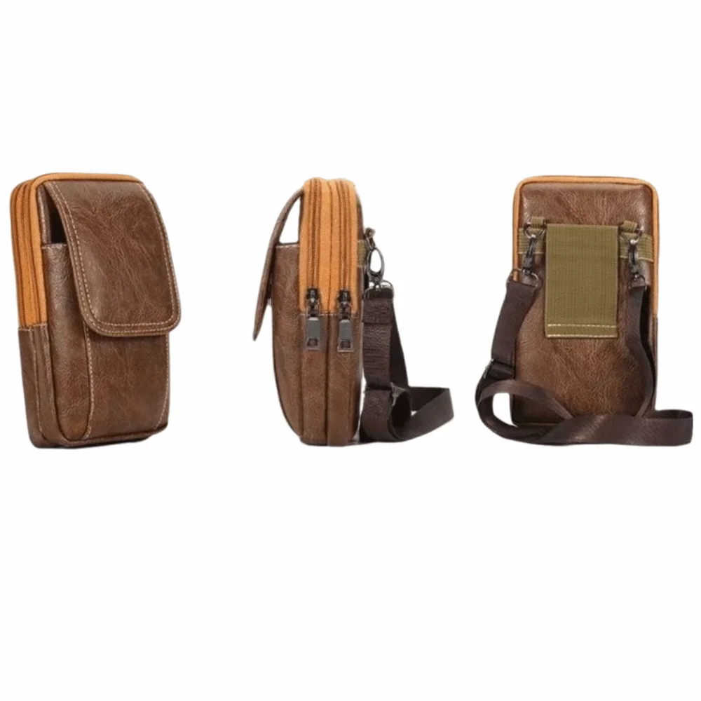 Umhängetasche aus PU-Leder, schlichtes Design, mehrere Taschen, Umhängetasche, Ledertasche, vielseitiger Stil, Hüfttasche, Outdoor-Sport – Detail 9