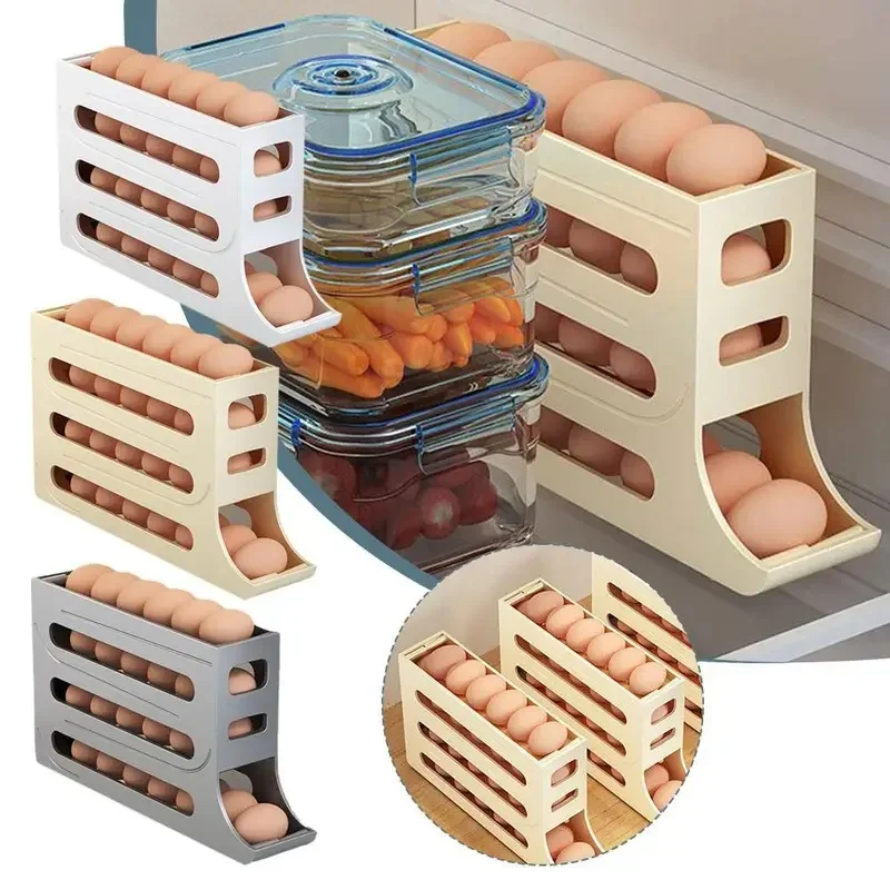 Refrigerator Egg Storage Box Kitchen Box Large Capacity Dedicated Egg Carton Rolling Egg Storage Shelf Kitchen Accessories