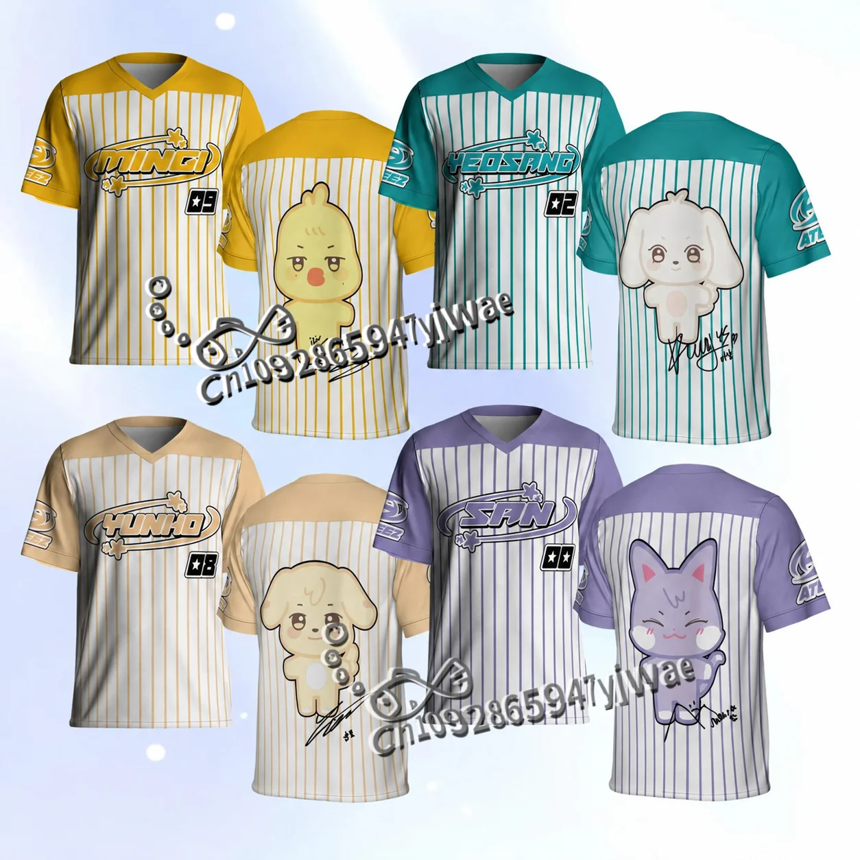 Men's Women Ateez San Aniteez Characters 3D Print Jersey 2027 Kpop Fans Gifts V-neck Football Jersey Streetwear Women's Clothing