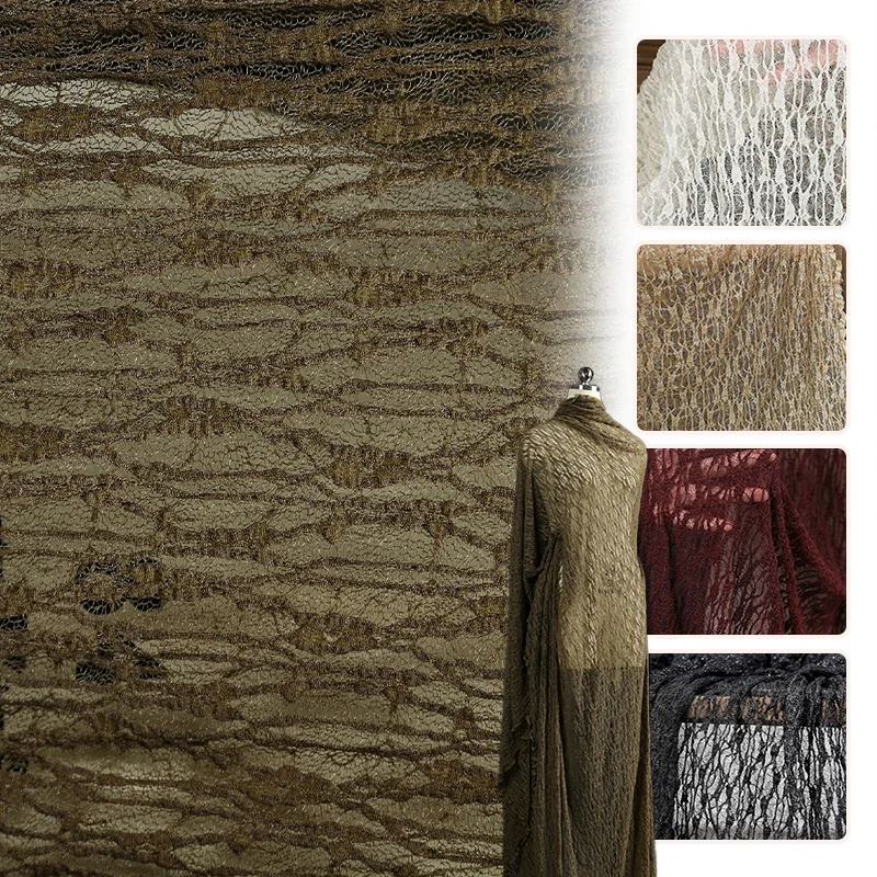 Vintage French Fuzzy Mesh Lace Fabric Elastic Sheer Knitted Cloth for Women Cardigan Dress DIY Garment Sewing Fabric