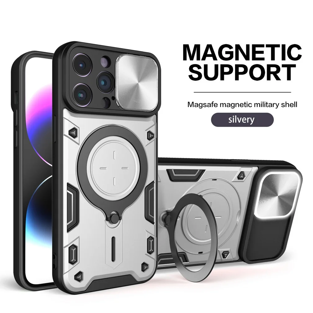 Magsafe Magnetic Camera protection case for iPhone 15 Pro Max 14 Plus + 13 Pro 12 11 Pro Max Armor Hybrid Metal Ring Back Cover