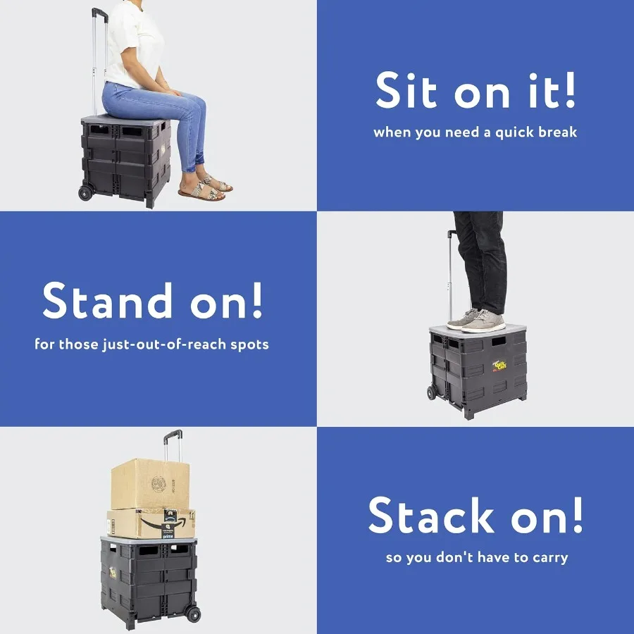 Quik Cart صندوق دوار قابل للطي على عجلات للمعلمين سلة حمل سعة 80 رطلاً مصنوعة من البلاستيك عالي التحمل ومستخدم ك