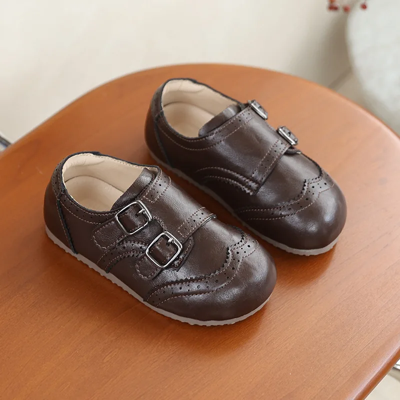 Spring Autumn Soft Grain Cowhide Baby Girls Leather Shoes Fashion Baroque Style Children's School Shoes Kids Flats