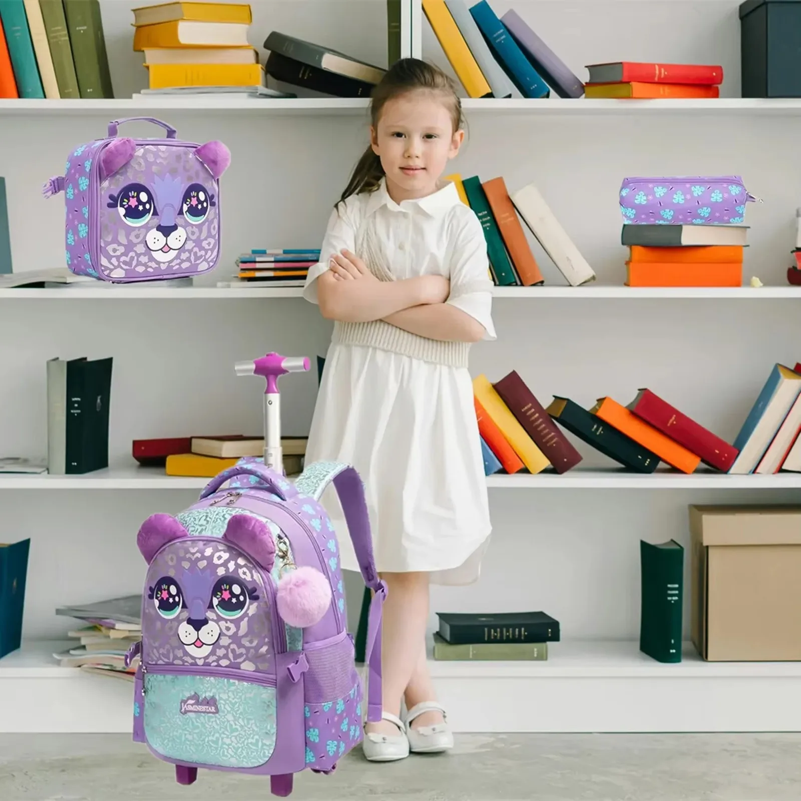 Rollende rugzak voor meisjes Kinderrugzak met wielen Rugzak voor elementaire studenten Handbagage Boekentas met roller