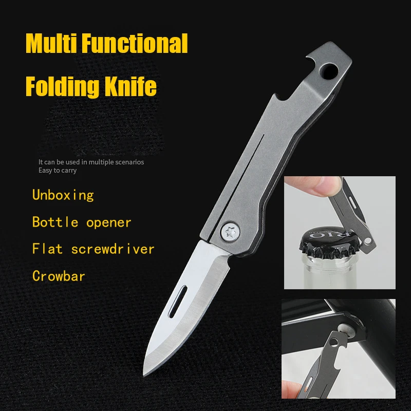 TC4 Titanium Alloy Folding Knife Multifunction Screwdriver Bottle Opener D2 Steel EDC Portable Keychain Pendant Knife