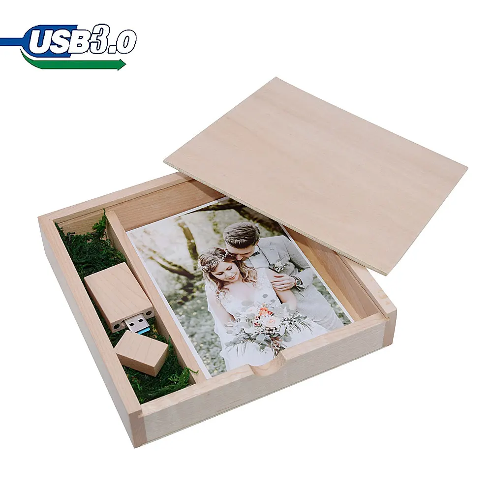 10pcs USB 3.0 Wood Photo Unique Album Box U Disk Pendrive 16GB 32GB Photography Gift Free LOGO (size 170*170*35 Mm)