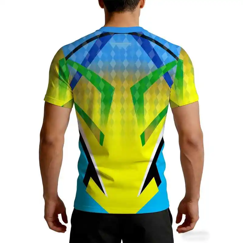 Men's High-Stretch Quick-Dry Muscle Shirt Yellow Green Blue Gradient Fitness Suit Breathable Moisture-Wicking Athletic Wear for