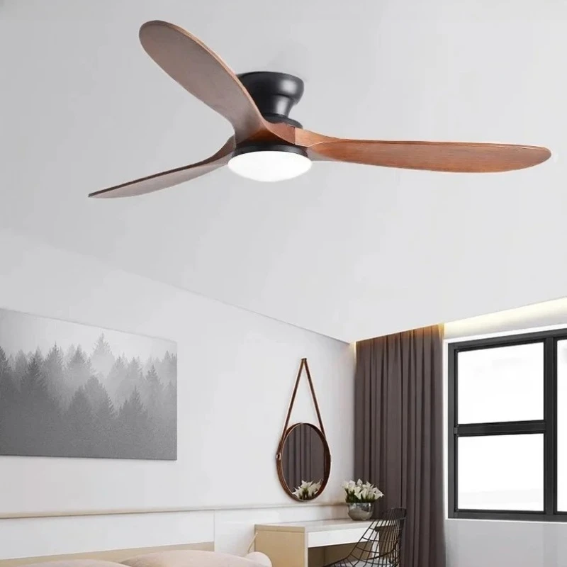 Modern M 52 Inch Ceiling Fan Light Solid Wood Remote Control LED Ceiling Light Indoor Dining Living Room Bedroom Home Fan