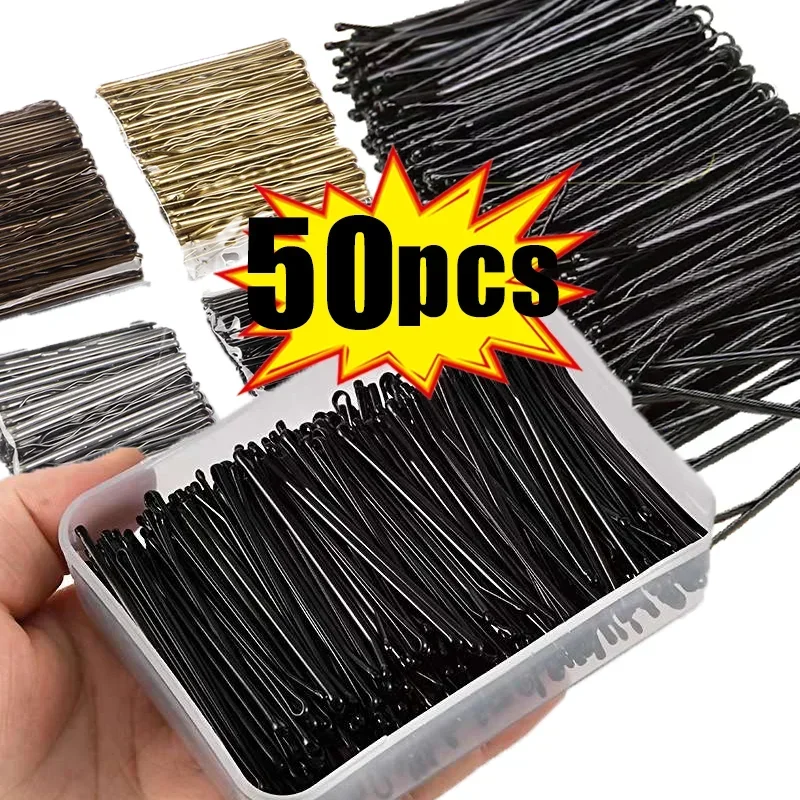 50pcs Metal Side Bangs Hairpin Hair Clips for Women Girls Salon Bridal Bun Hair Styling Tools Hairpins Headwear Hair Accessories