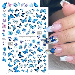 Kolorowy motyl naklejka na paznokcie luksusowy projekt manicure 3D kwiatowy liść geometryczne abstrakcyjne naklejki na twarz suwak akcesoria do zdobienia paznokci