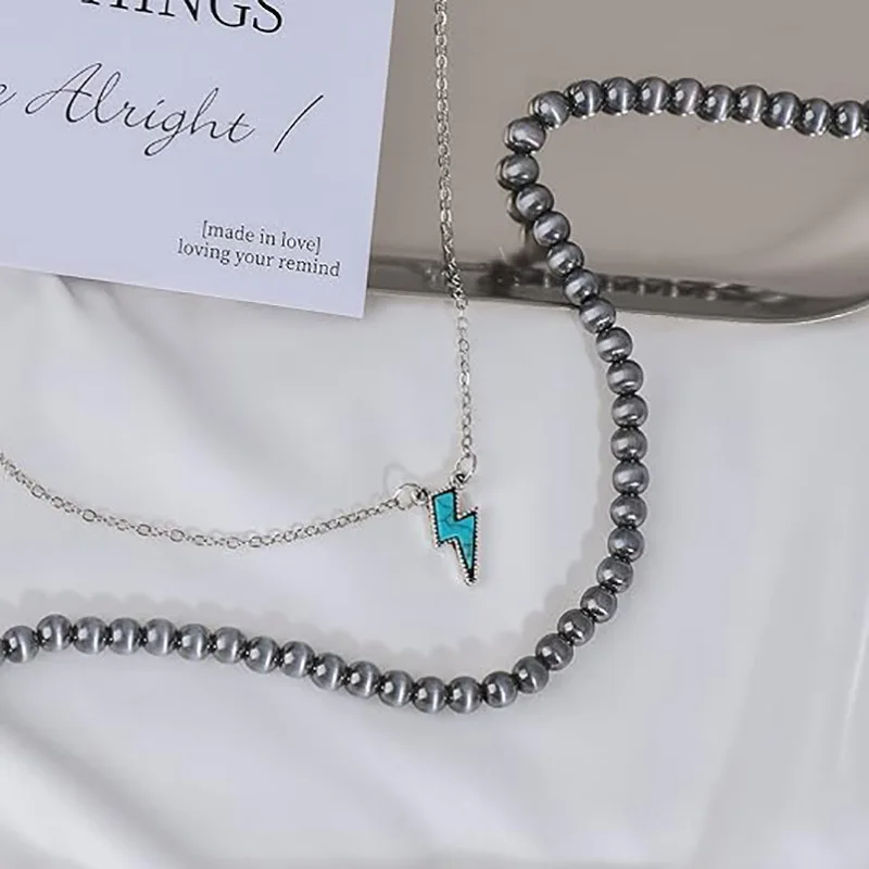 Foreign trade hot sale turquoise pendant multi-layer beaded necklace personalized pendant fashion collarbone chain necklace