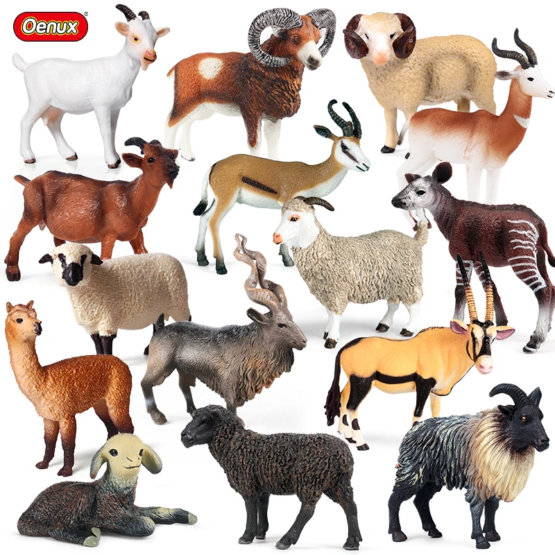 Oenux Simulation Farm Animals Model Action Figure Poultry Sheep Alpaca Goat Antelope Figurines Cute Collection Kid Education Toy