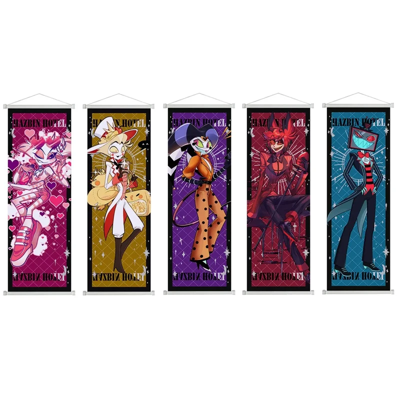 Póster de Alastor de Hazbin Hotel, Figura de Anime, Pergamino Largo, Pintura Colgante, Decoración de Pared con Dibujos Animados de Lucifer, Adornos Colgantes para Habitación