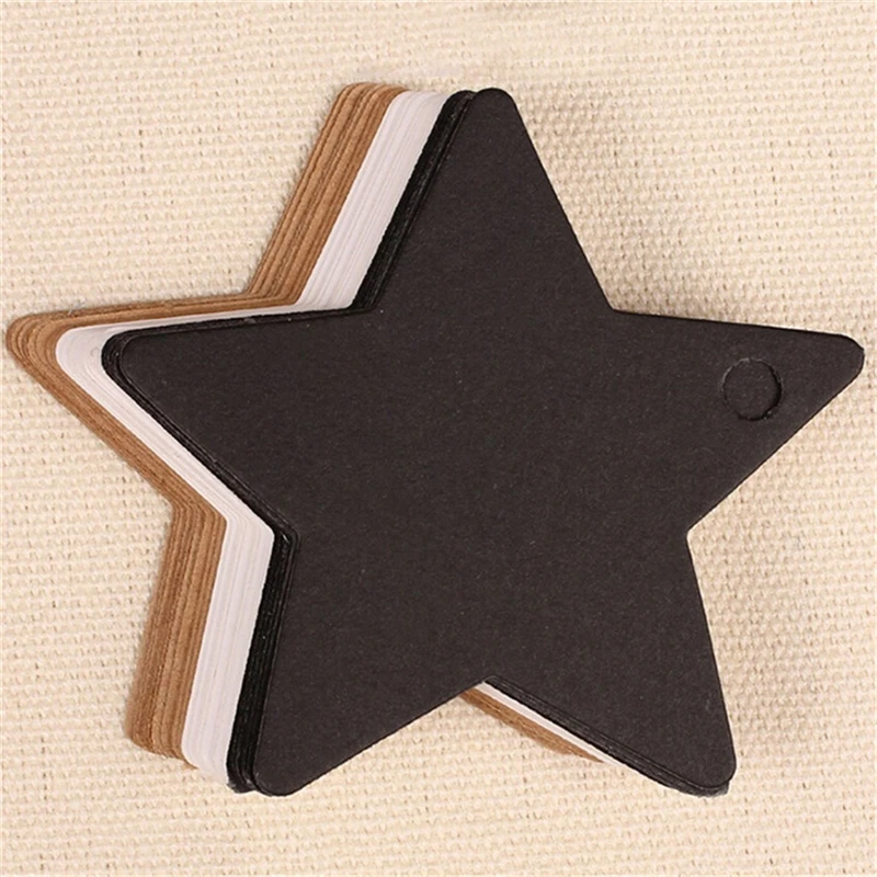 100pcs Star Kraft Paper Label Wedding Christmas Halloween Party Favor Price Gift Card Tags White Black Jewelry Display Packaging