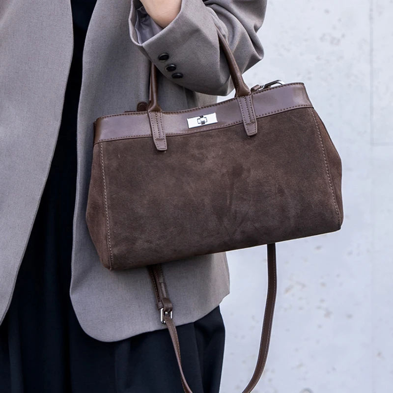 

Высококачественная женская сумка с замком, регулируемые ремни, сумка через плечо, роскошная элегантная сумка на плечо, матовая замшевая сумка-тоут