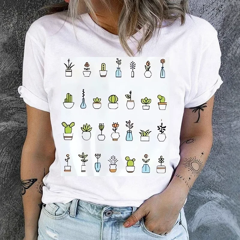 Cactus Cartoon Print Top for Women, Featuring a Trendy Cactus, This Top, Added a Fun and Quirky Touch Summer Polyester Fabric