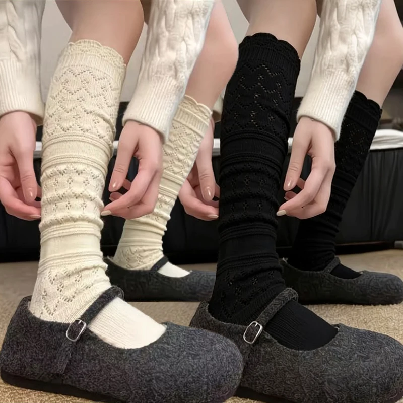 

Harajuku Hollow Knight Boot Socks for Women Spring Autumn Knitted Long Tube Crochet Hook Cotton Pile Stockings Girls Boot Socks