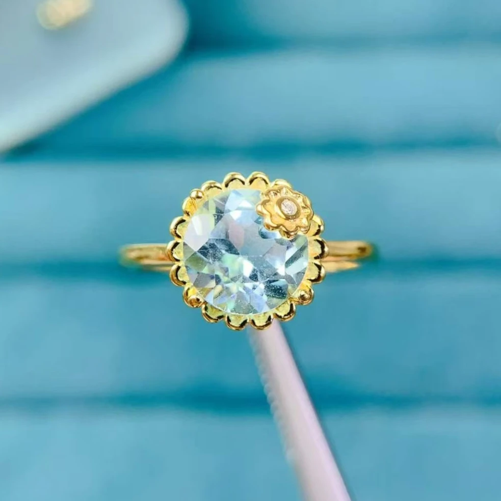 

100% Natural Light Blue Topaz Ring with Certificate 8mm 2ct VVS Grade Topaz Silver Ring Birthday Gift for Woman