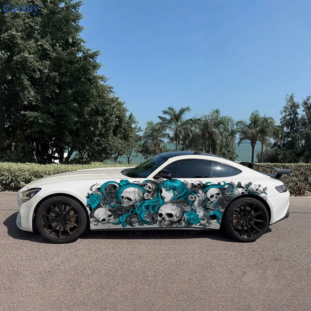 2pcs Dark Gothic Girl Car Side Wraps, Self-Adhesive PVC Waterproof & Scratch-Resistant Stickers, Car Accessory Gift