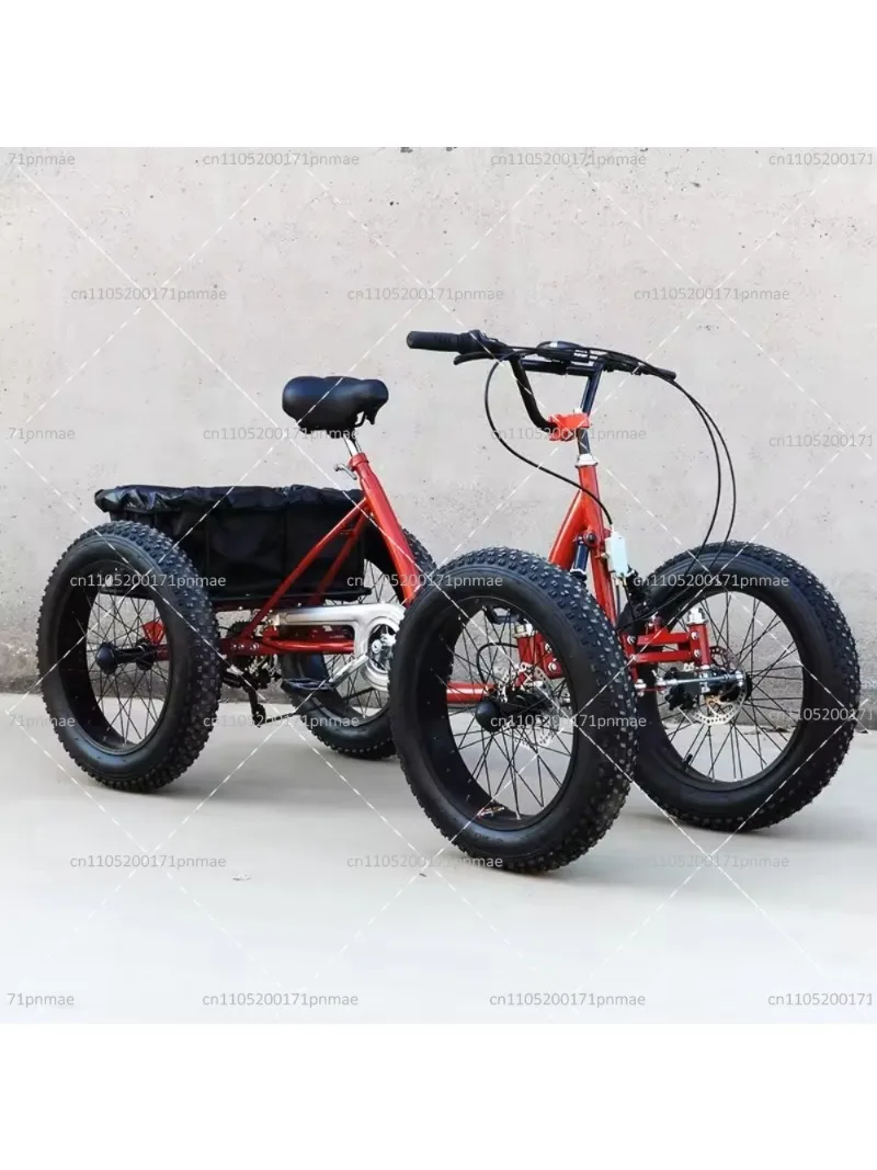 Cargo Bicycle Red Black Fat Tire Off Road Pedal Quad Snow Bike for Adults