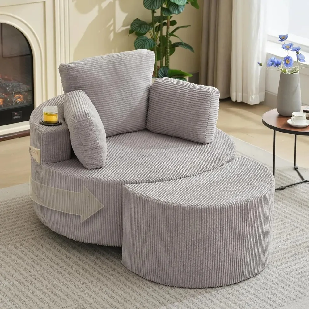 

Swivel Accent Chair 42" W Oversized Swivel Recliner Comfy Upholstered Round Barrel Chair with Ottoman, Living Room Chairs