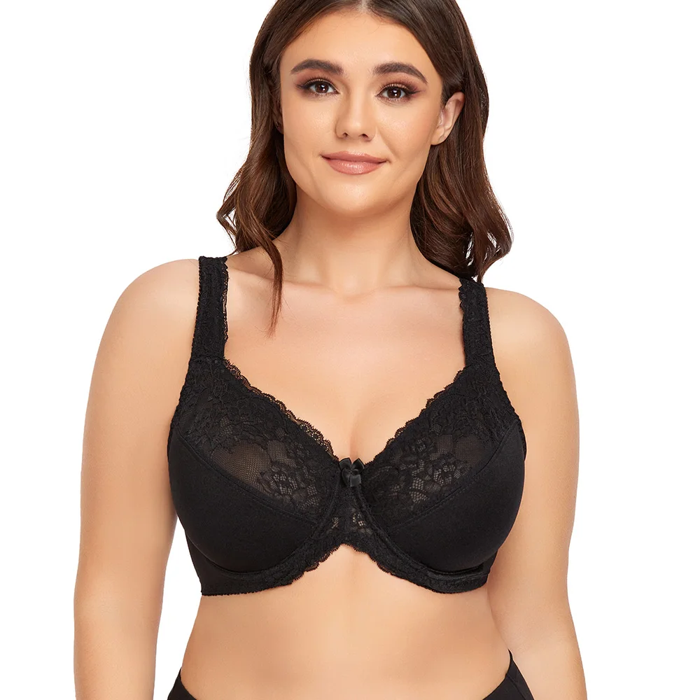 Sexy Bra Plus Size Lace Embroidery Minimizer Bra For Womens Underwire Non-padded Full Coverage Bras Women Bra F G H I Cup
