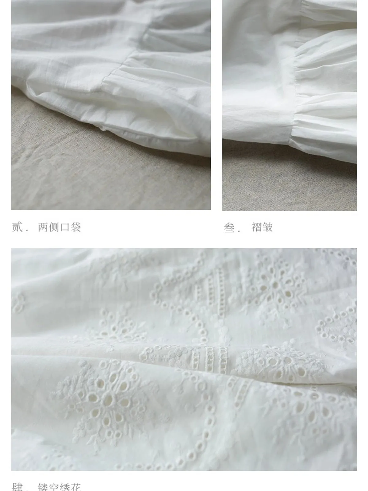 الأدبية الصيف القطن تنورة عالية الخصر المرأة مرونة الخصر فارغة Cutwork الدانتيل في طويل الأبيض الجنية الصغيرة الطازجة نصف تنورة #6