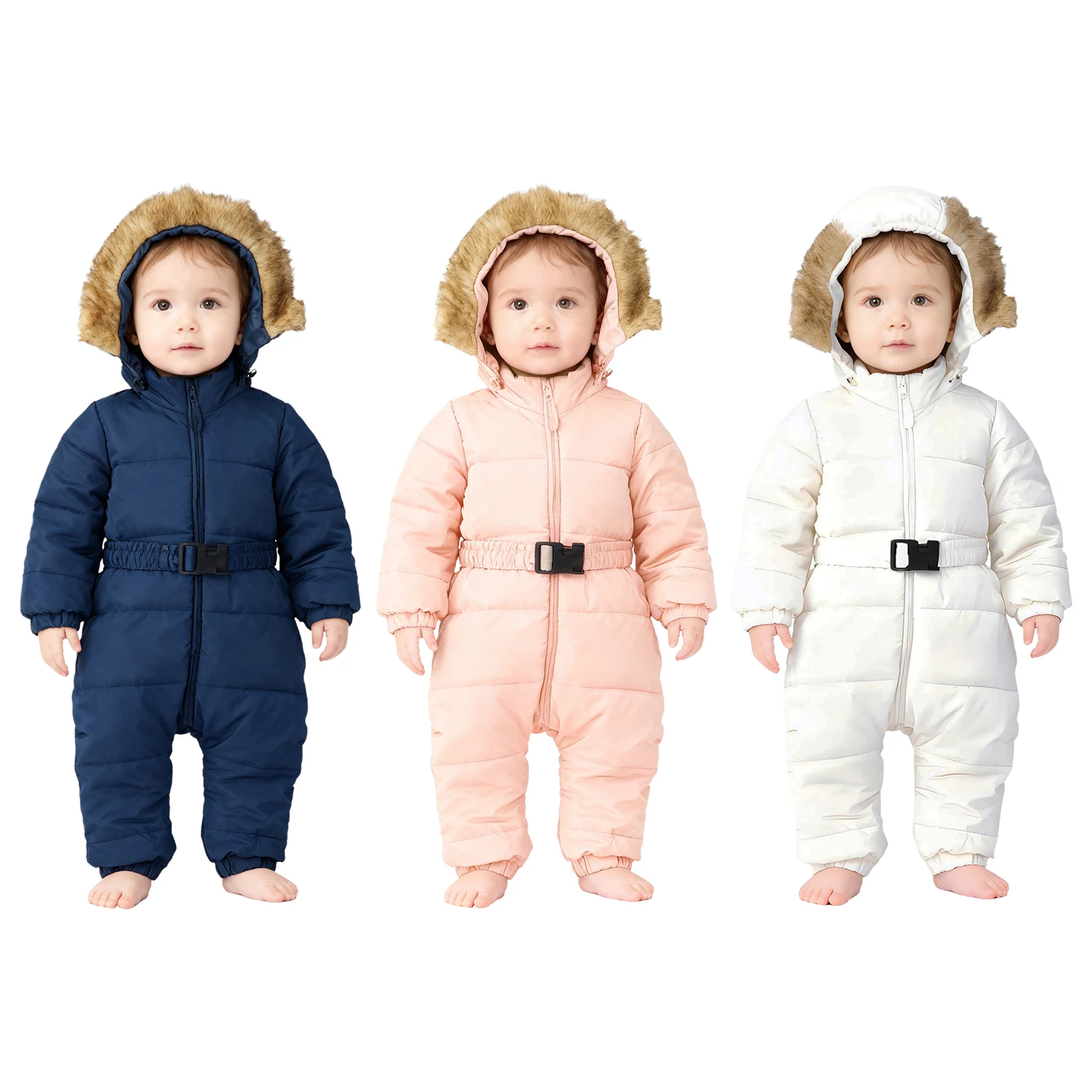 Tuta da sci per bambina da neonato Tuta con cerniera a maniche lunghe + Cappuccio rimovibile con finiture in pelliccia sintetica + Tuta da cintura per lo sci Fotografia Abbigliamento da esterno
