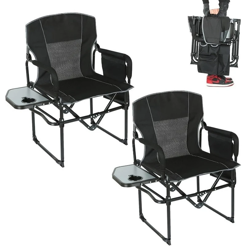 

Folding Camping Chair with Storage Pocket and Side Table Compact Portable Camp Chairs Outdoor for Camp Lawn Hiking Fi