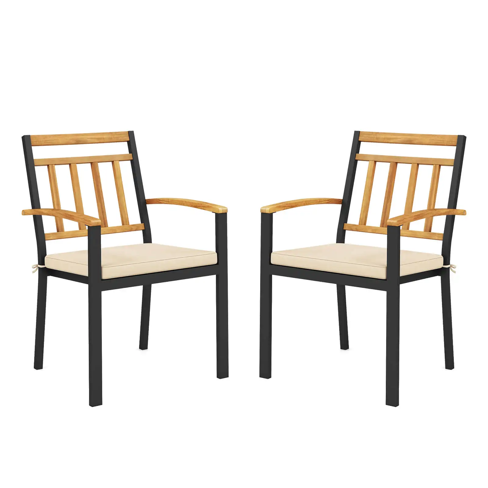 Patio Dining Chairs Set of 2 Metal Outdoor Chairs w/ Removable Padded Cushions