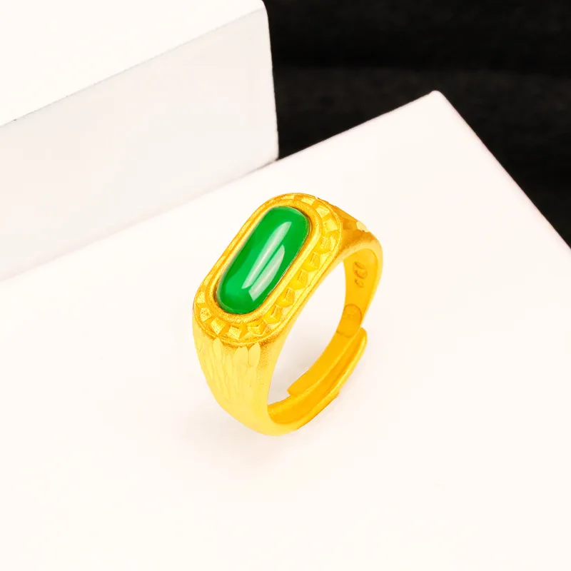 

Luxury 24K 9999 Pure Gold real gold Open Ring Men's Gemstone Boss Ring