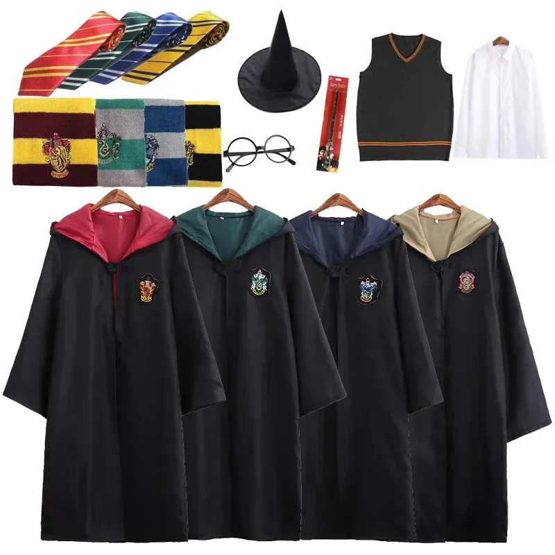 Adult Children's Cloak Halloween Cosplay costume Harris School of Witchcraft and Wizardry Hat Tie Scarf Set Clothing