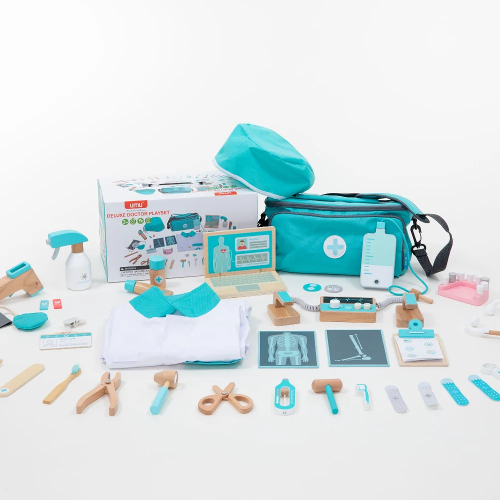 Brinquedo de madeira para crianças jogos simulação papel brinquedo fingir jogar médico brinquedo das crianças menina simulação médica brinquedos conjunto