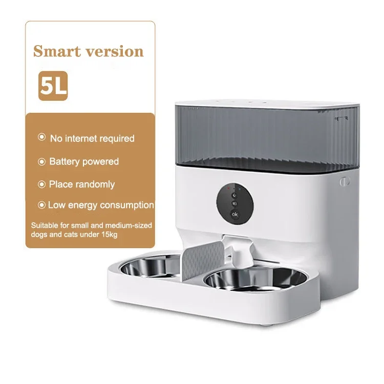 

Smart App Remote Camera Control 5l Double Stainless Steel Bowls Auto Pet Food Feeder Smart Interactive Pet Dispenser