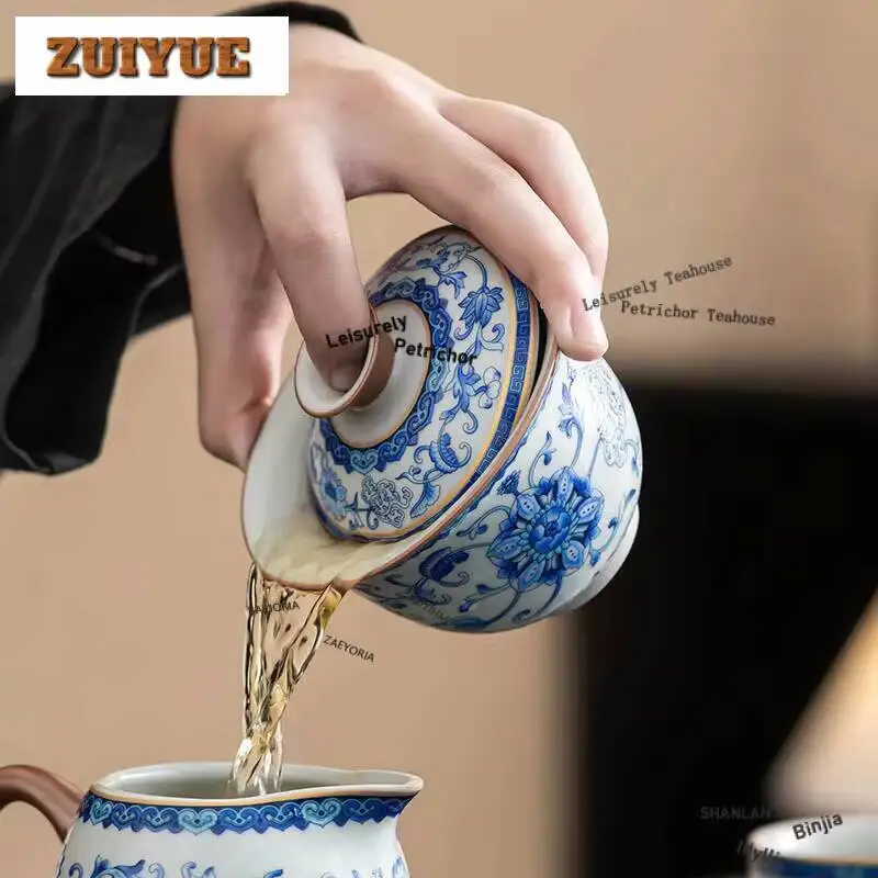 150ml Ru Kiln Interlock Branch Lotus Gaiwan Retro Tea Tureen Tea Bowl With Lid Kit Tea Maker Cover Bowl Tea Items Decoration