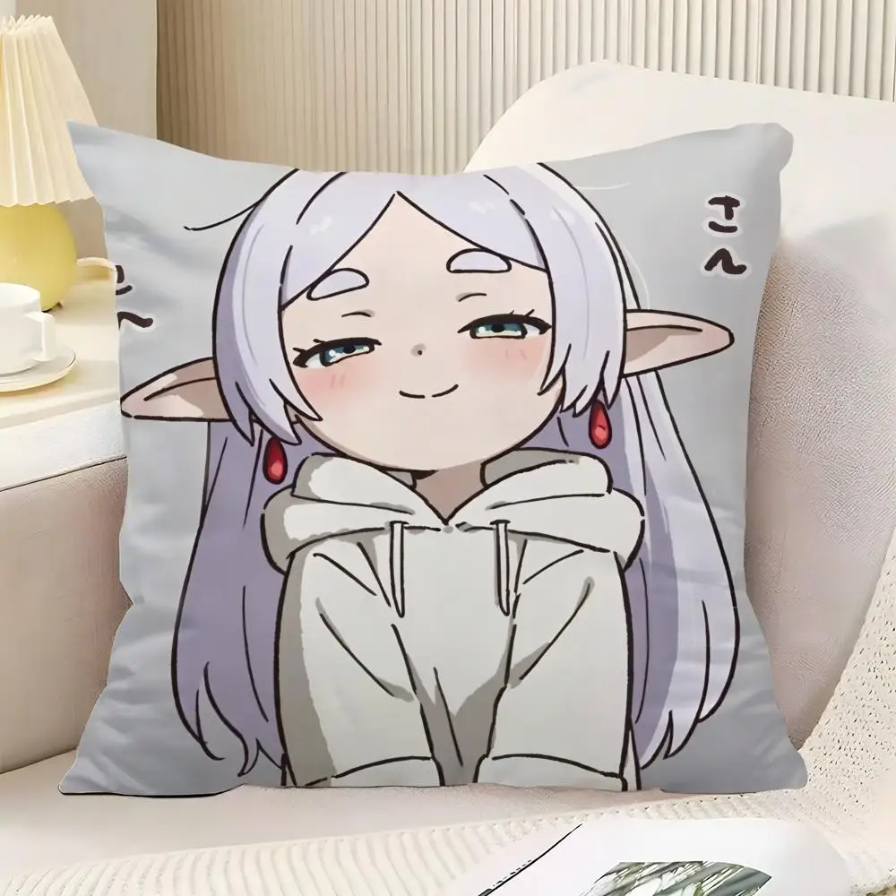 Kawaii Frieren Anime Cushion Cover Plush Fabric Soft Double-Sided Printed Sofa Warm Winter Home Child Gift Pillow Case