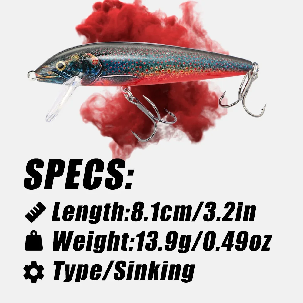 B&U 80mm Sinking Minnow Wobbling Fishing Lure Artificial Baits For Bass Perch Pike Trout Hard Bait Jerkbait Fishing Tackle