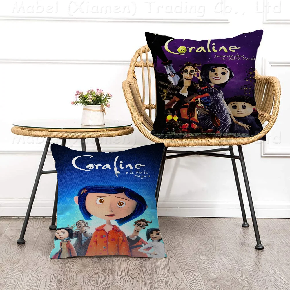 Classic Anime Movie Coraline Pillowcase Toon Gift Cushion Cover Bedroom Home Sofa Chair Seat Decor Pillow Case