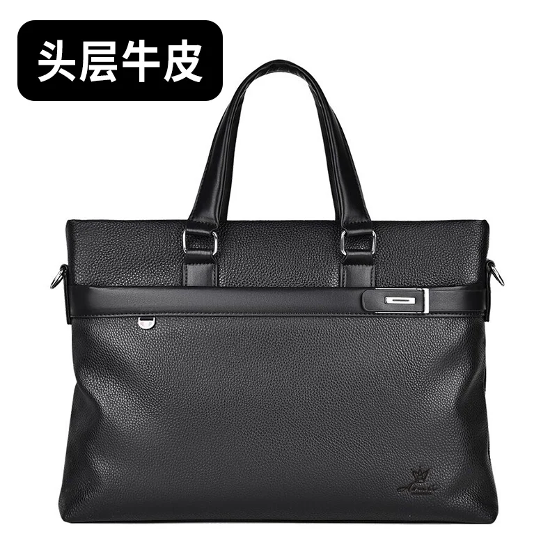 Top-grain cowhide men's briefcase, genuine leather portable large-capacity file storage computer crossbody bag