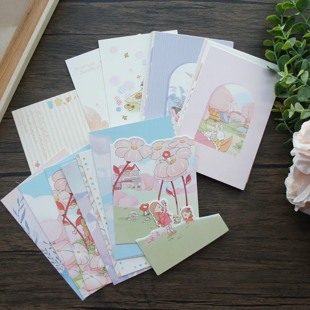 

15pcs Girl Who Gets Up Early and Goes To The Forest Design Post Card Greeting Cards Gift Card Party Invitation Scrapbooking Use