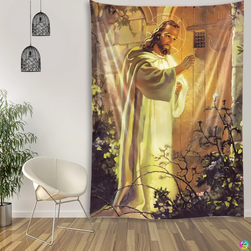 Jesus Christ Knocking The Door Tapestry Christmas Wall Decor Christian Believers Wise Men  Hanging Easter Home Decoration