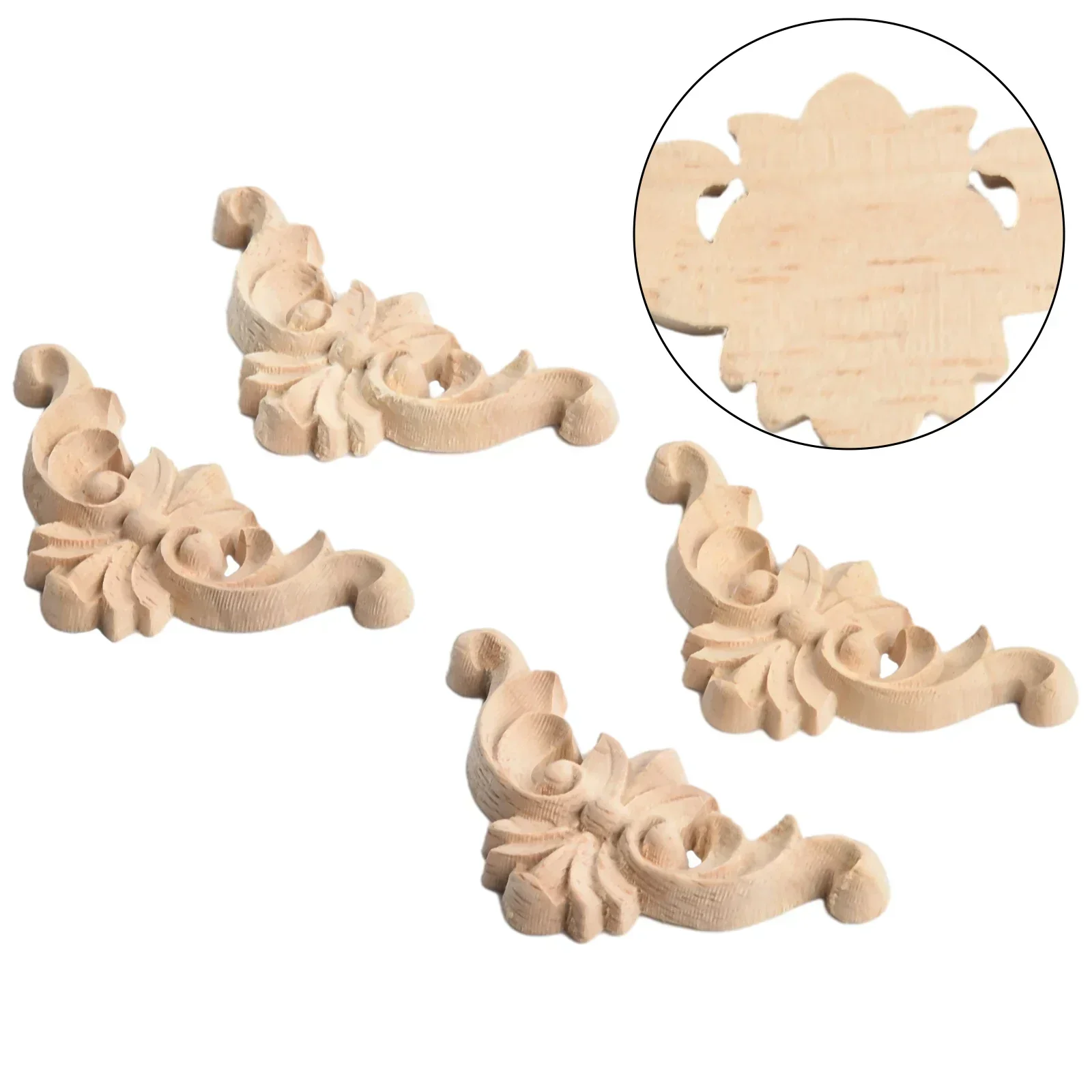 Brand New Wood Applique Carve Decal Corner Craft DIY Replacement 4 Pcs 4*4cm-20*20cm Unpainted Accessories Beige