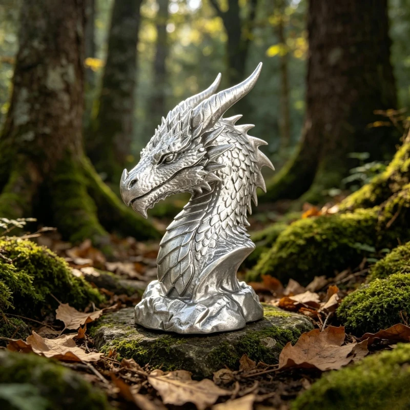 Dragon Head Bust Statue 3D Printed Horn Fantasy Medieval Dragon Sculpture Mini Figurines Bookshelf Office Desk Gothic Home Decor
