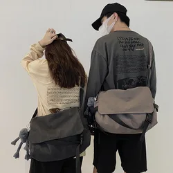 Solid Color Canvas Bag Japanese Harajuku Youth Messenger Bag Casual Men Shoulder Bags Crossbody Bags for Women Student Schoolbag