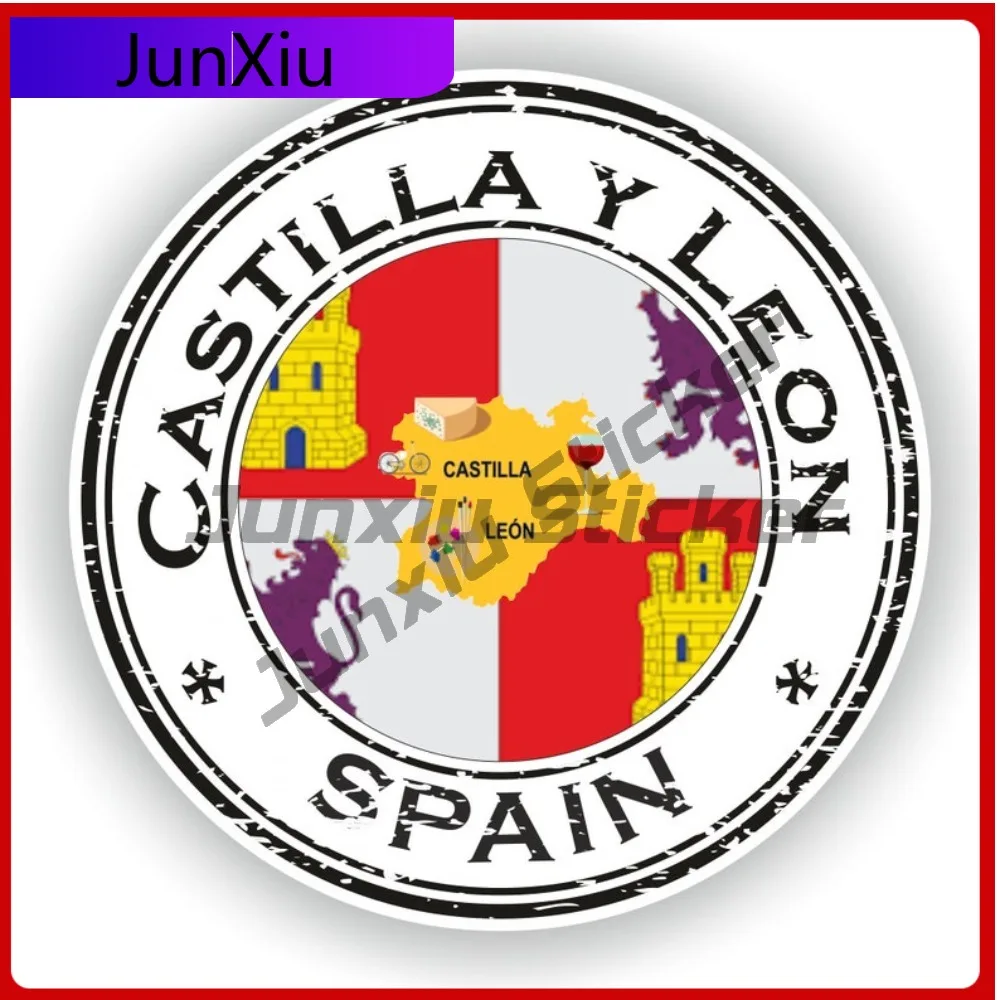 

Spain Castilla y Unique Laptop Weatherproof Sticker Leon Round Emblem Seal Sticker Weatherproof Helmet Wall Wall Anti Scratch